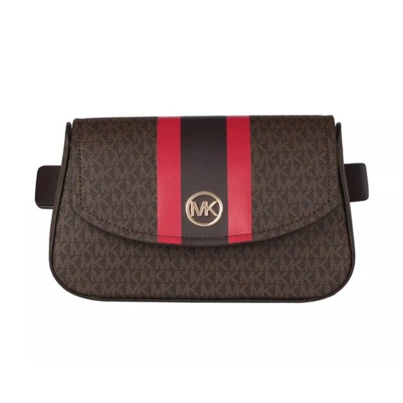 Michael Michael Kors Women's Signature Striped Belt Bag Dark Brown - Picture 1 of 6